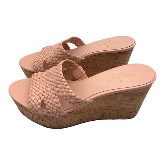 Kate Spade Wedges Pink Taravela Woven Cork Heel Wedges Baby Pink New Condition 7 - Picture 3 of 13